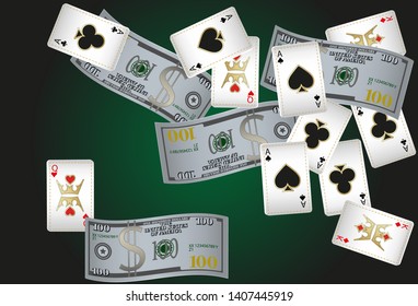 Casino Playing Cards are falling down. Playing Cards rain. Pattern for ads of parties, events in Vegas. Vector illustration