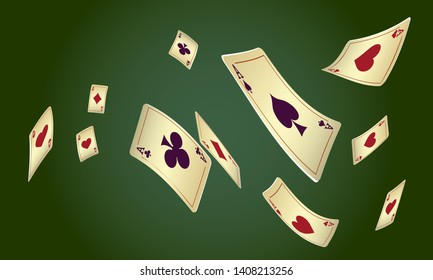 Casino Playing Cards are falling down. Playing Cards rain. Pattern for ads of parties, events in Vegas. Vector illustration. Vector illustration in vintage style.