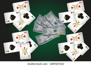 Casino Playing Cards are falling down. Playing Cards rain. Pattern for ads of parties, events in Vegas. Vector illustration