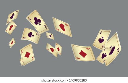 Casino Playing Cards are falling down. Playing Cards falling. Pattern for ads of parties, events in Vegas. Vector illustration