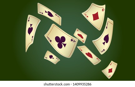 Casino Playing Cards are falling down. Playing Cards falling. Pattern for ads of parties, events in Vegas. Vector illustration