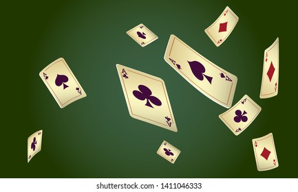 Casino Playing Cards are falling down. Playing Cards rain. Pattern for ads of parties, events in Vegas. Vector illustration. Vector illustration in vintage style.
