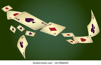 Casino Playing Cards are falling down. Playing Cards rain. Pattern for ads of parties, events in Vegas. Vector illustration