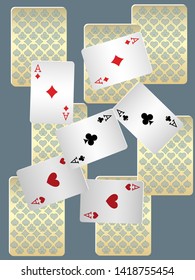 Casino Playing Cards are falling down. Playing Cards rain. Pattern for ads of parties, events in Vegas. Vector illustration