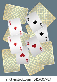 Casino Playing Cards are falling down. Playing Cards rain. Pattern for ads of parties, events in Vegas. Vector illustration