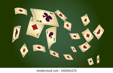 Casino Playing Cards are falling down. Playing Cards rain. Pattern for ads of parties, events in Vegas. Vector illustration