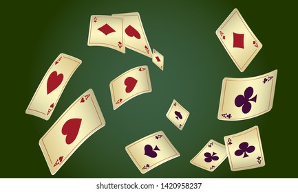Casino Playing Cards are falling down. Playing Cards rain. Pattern for ads of parties, events in Vegas. Vector illustration