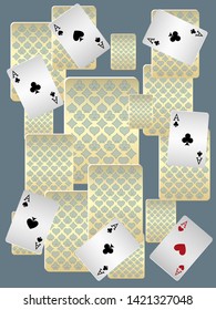 Casino Playing Cards are falling down. Playing Cards rain. Pattern for ads of parties, events in Vegas. Vector illustration
