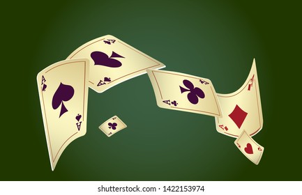 Casino Playing Cards are falling down. Playing Cards rain. Pattern for ads of parties, events in Vegas. Vector illustration