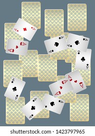 Casino Playing Cards are falling down. Playing Cards rain. Pattern for ads of parties, events in Vegas. Vector illustration