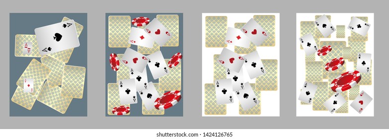 Casino Playing Cards are falling down. Playing Cards rain. Pattern for ads of parties, events in Vegas. Vector illustration