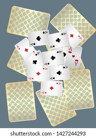Casino Playing Cards are falling down. Playing Cards rain. Pattern for ads of parties, events in Vegas. Vector illustration