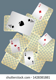 Casino Playing Cards are falling down. Playing Cards rain. Pattern for ads of parties, events in Vegas. Vector illustration