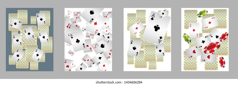 Casino Playing Cards are falling down. Playing Cards rain. Pattern for ads of parties, events in Vegas. Vector illustration