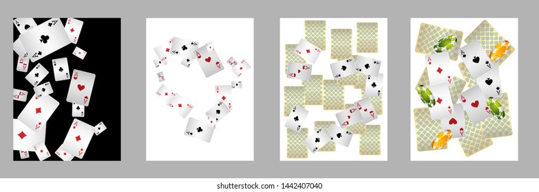 Casino Playing Cards are falling down. Playing Cards rain. Pattern for ads of parties, events in Vegas. Vector illustration