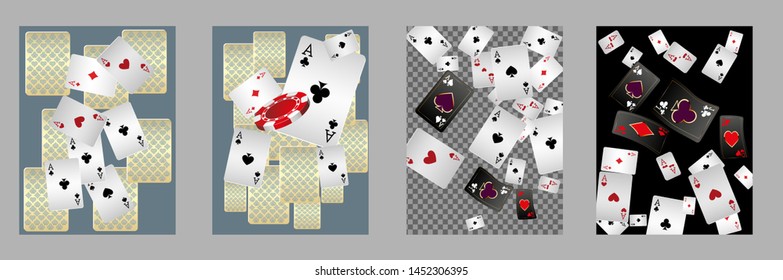 Casino Playing Cards are falling down. Playing Cards rain. Pattern for ads of parties, events in Vegas. Vector illustration