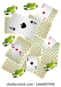 Casino Playing Cards are falling down. Playing Cards rain. Pattern for ads of parties, events in Vegas. Vector illustration