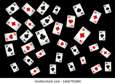 Casino Playing Cards are falling down. Playing Cards rain. Pattern for ads of parties, events in Vegas. Vector illustration