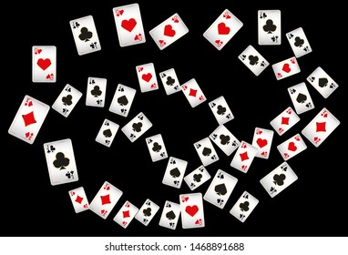 Casino Playing Cards are falling down. Playing Cards rain. Pattern for ads of parties, events in Vegas. Vector illustration