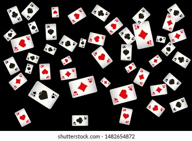 Casino Playing Cards are falling down. Playing Cards rain. Pattern for ads of parties, events in Vegas. Vector illustration