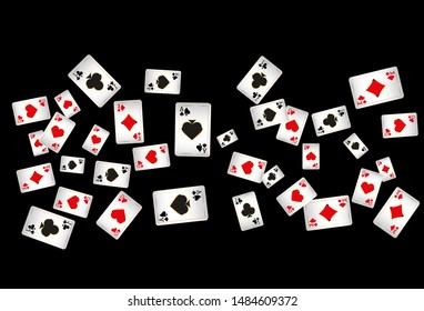 Casino Playing Cards are falling down. Playing Cards rain. Pattern for ads of parties, events in Vegas. Vector illustration