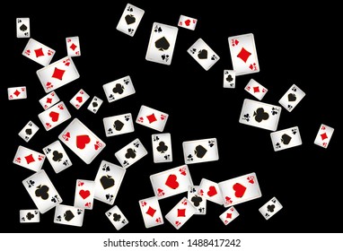 Casino Playing Cards are falling down. Playing Cards rain. Pattern for ads of parties, events in Vegas. Vector illustration