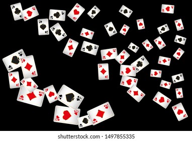 Casino Playing Cards are falling down. Pattern for ads of parties, events in Vegas. Vector illustration