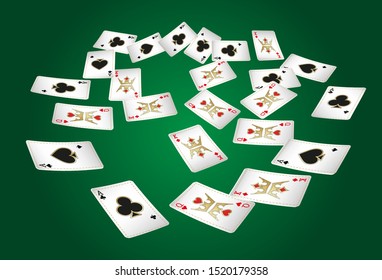 Casino Playing Cards are falling down. Playing Cards rain. Pattern for ads of parties, events in Vegas. Vector illustration