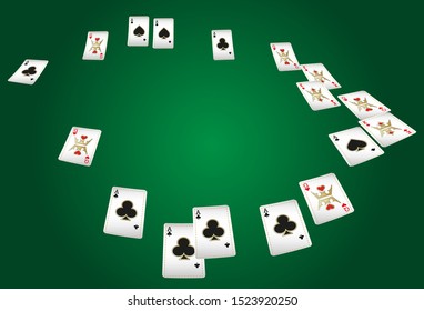 Casino Playing Cards are falling down. Playing Cards rain. Pattern for ads of parties, events in Vegas. Vector illustration