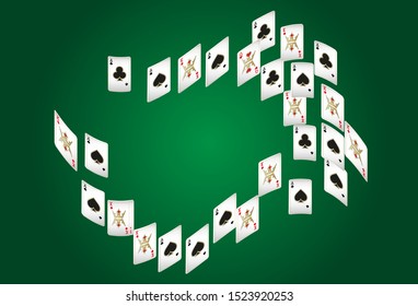 Casino Playing Cards are falling down. Playing Cards rain. Pattern for ads of parties, events in Vegas. Vector illustration