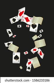Casino Playing Cards are falling down. Pattern for ads of parties, events in Vegas. Vector illustration