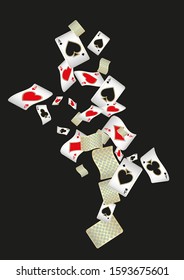Casino Playing Cards are falling down. Pattern for ads of parties, events in Vegas. Vector illustration