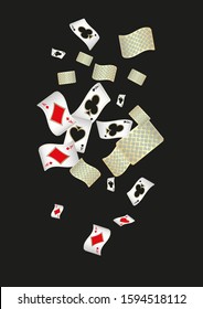 Casino Playing Cards are falling down. Pattern for ads of parties, events in Vegas. Vector illustration