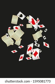 Casino Playing Cards are falling down. Pattern for ads of parties, events in Vegas. Vector illustration