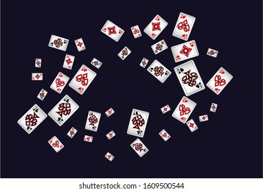 Casino Playing Cards are falling down. Playing Cards rain. Pattern for ads of parties, events in Vegas. Vector illustration
