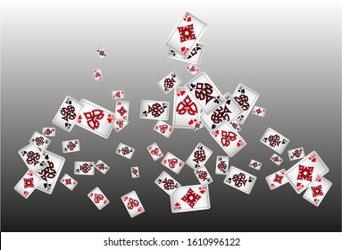 Casino Playing Cards are falling down. Playing Cards rain. Pattern for ads of parties, events in Vegas. Vector illustration