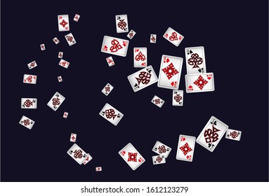 Casino Playing Cards are falling down. Playing Cards rain. Pattern for ads of parties, events in Vegas. Vector illustration