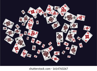 Casino Playing Cards are falling down. Playing Cards rain. Pattern for ads of parties, events in Vegas. Vector illustration