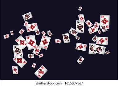 Casino Playing Cards are falling down. Playing Cards rain. Pattern for ads of parties, events in Vegas. Vector illustration