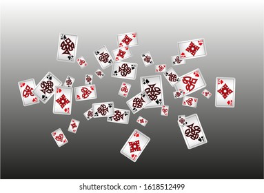Casino Playing Cards are falling down. Playing Cards rain. Pattern for ads of parties, events in Vegas. Vector illustration