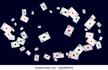 Casino Playing Cards are falling down. Playing Cards rain. Pattern for ads of parties, events in Vegas. Vector illustration