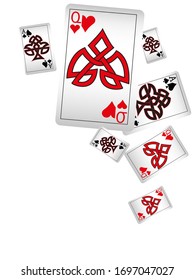 Las Tarjetas de Jugar del Casino están cayendo. Llueve la carta de jugar. Patrón para anuncios de fiestas, eventos en Las Vegas. Ilustración del vector