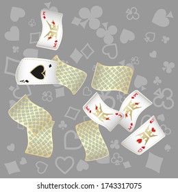 Casino Playing Cards are falling down. Playing Cards rain. Pattern for ads of parties, events in Vegas. Vector illustration