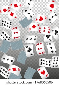 Casino Playing Cards are falling down. Playing Cards rain. Pattern for ads of parties, events in Vegas.