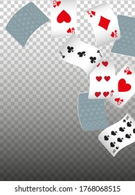 Casino Playing Cards are falling down. Playing Cards rain. Pattern for ads of parties, events in Vegas.