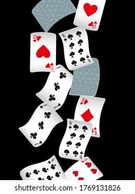 Casino Playing Cards are falling down. Playing Cards rain. Pattern for ads of parties, events in Vegas.