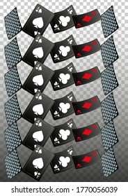 Casino Playing Cards are falling down. Playing Cards rain. Pattern for ads of parties, events in Vegas. Vector illustration in vintage style.