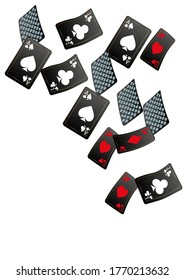 Casino Playing Cards are falling down. Playing Cards rain. Pattern for ads of parties, events in Vegas. Vector illustration in vintage style.
