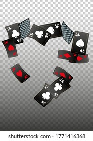 Casino Playing Cards are falling down. Playing Cards rain. Pattern for ads of parties, events in Vegas. Vector illustration in vintage style.