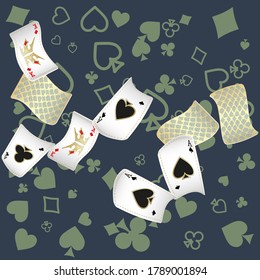 Casino Playing Cards are falling down. Playing Cards rain. Pattern for ads of parties, events in Vegas.